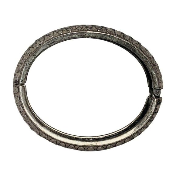 Vintage Circle Cobblestone Snake Skin Hammered Silver Tone Clamper Bracelet 7.5 - Picture 6 of 7